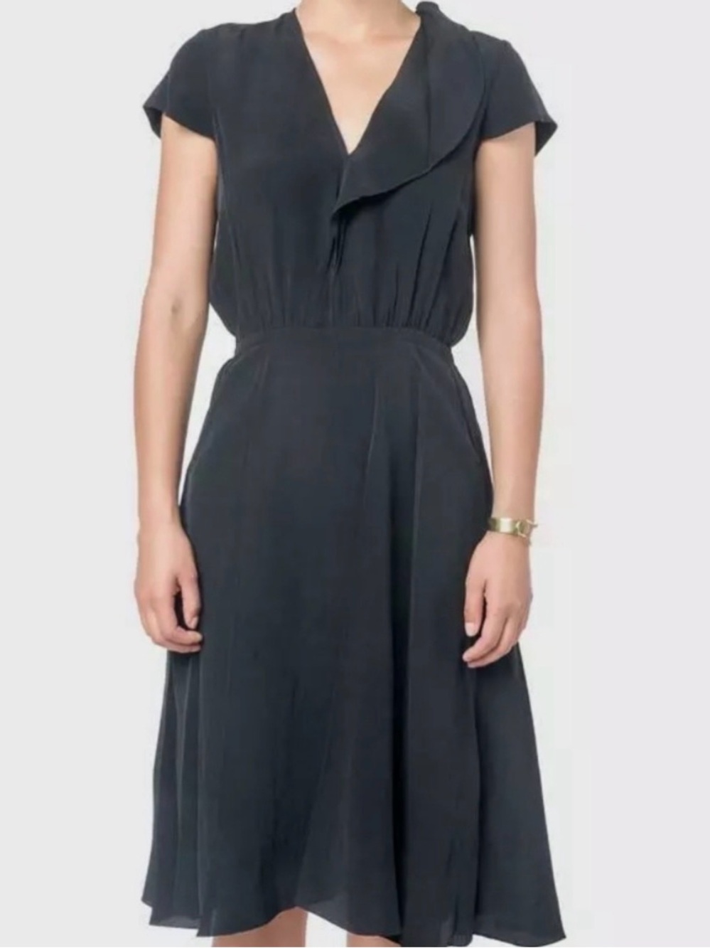 ISABEL MARANT ÉTOILE | Black West Asymmetrical Hem V-Neck Midi Dress FR38 = US6
